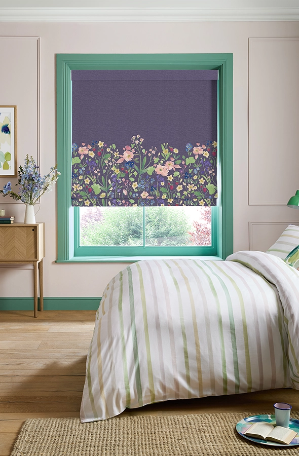 Room with purple flower roman blind from Bluebellgray collection