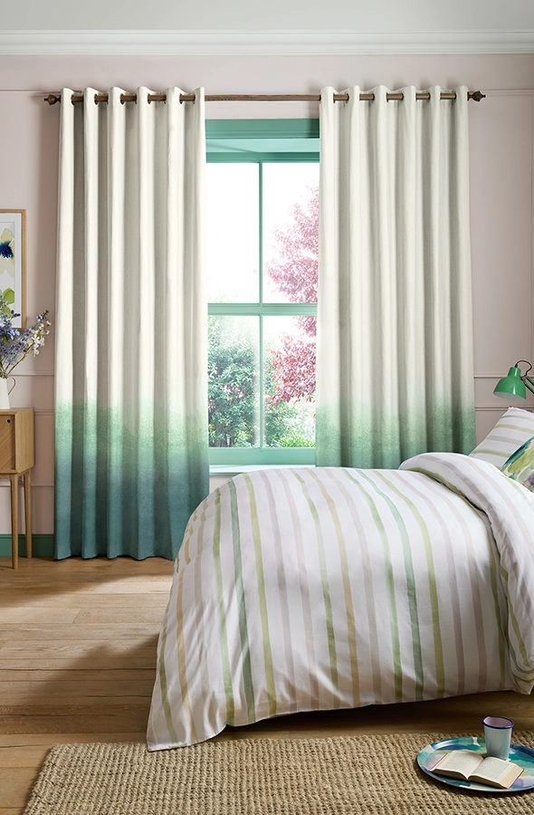 Room with green ombre curtains from Bluebellgray collection