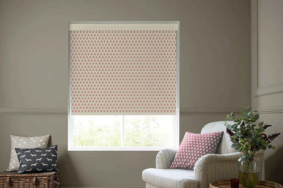 Room with red roller blind from Emily Bond