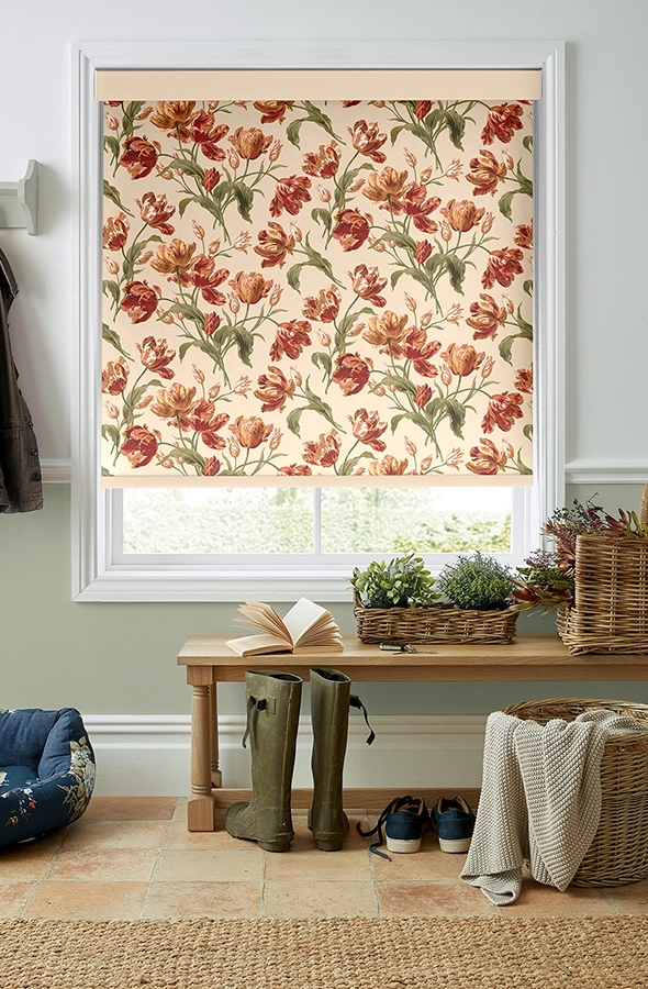 Room with red flower design roman blind from Laura Ashley Collection