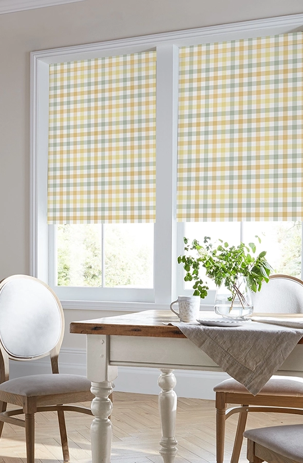 Room with yellow check roller blind from Laura Ashley