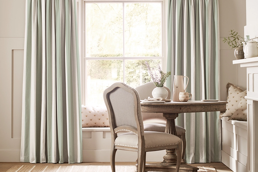 Room with green stripe curtains from Sophie Allport