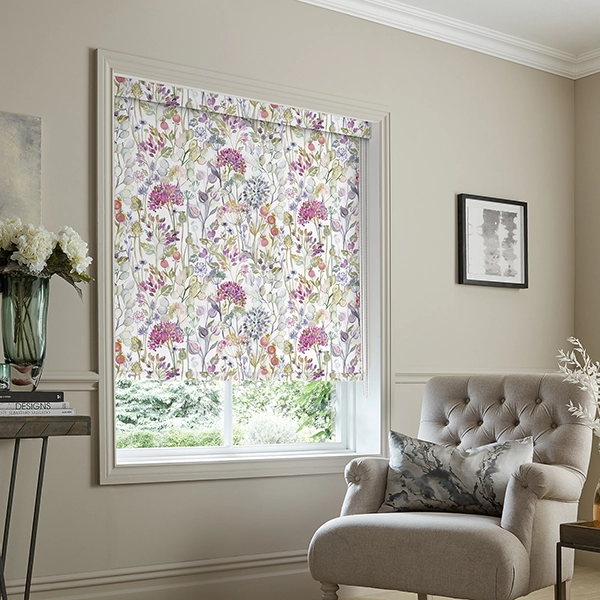 Room with purple flower roller blind from Voyage Maison