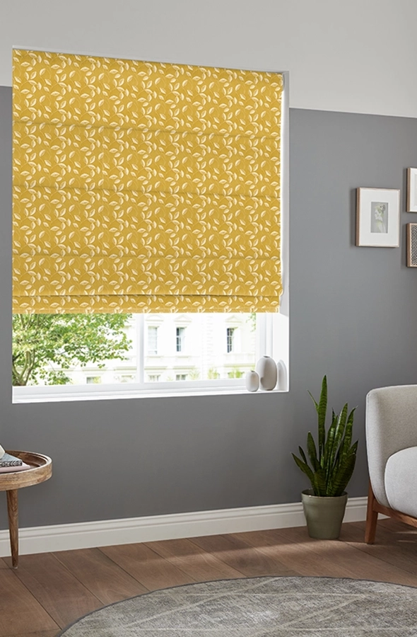 Room with leaves design yellow roman blind form illumin8 Edit Softs Collection