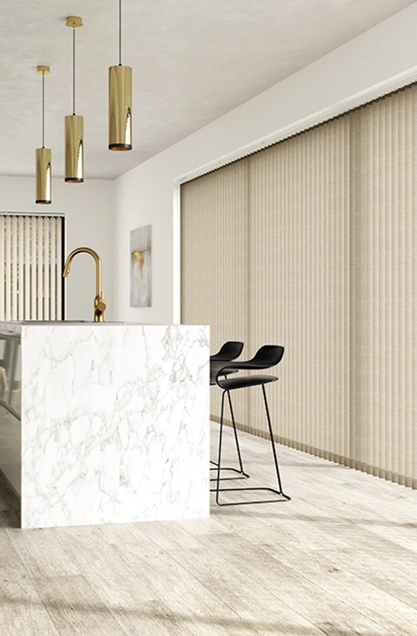 Room with cream vertical blind from illumin8 Edit Verticals Collection