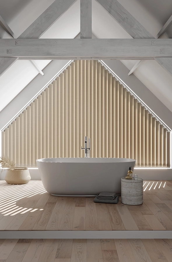 Room with natural colour vertical blind from illumin8 Edit Verticals Collection