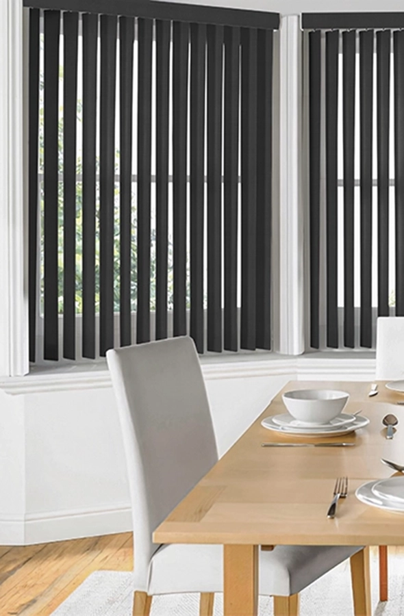 Room black vertical blind with form illumin8 Edit Verticals Collection