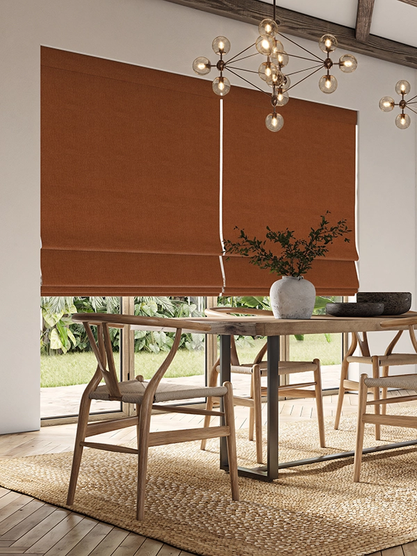 Red roman blinds with matching cassette from illumin8's Loom collection