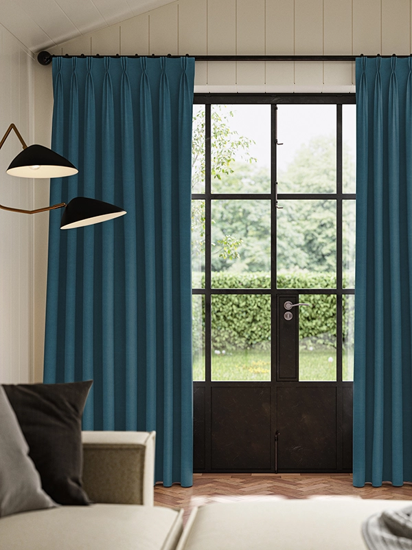 Purple pinch pleat curtains from illumin8's Loom collection