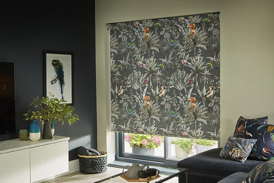 Dark floral roller blind from Simply Rollers collection