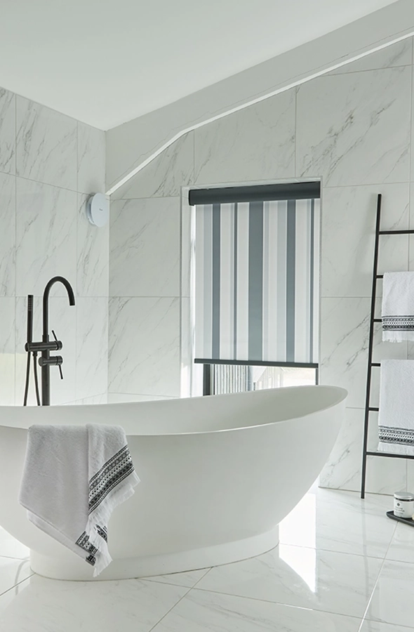 Room with silver stripes roller blind from illumin8 Simply™ Roller Collection