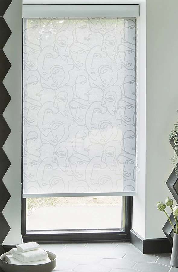 Room with white geometric design roller blind illumin8 Simply™ Roller Collection